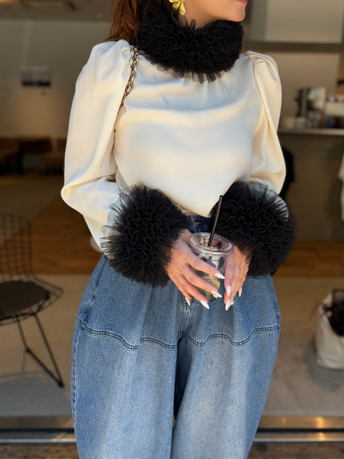 [予約] tulle frill blouse / off white (11月下旬発送予定)
