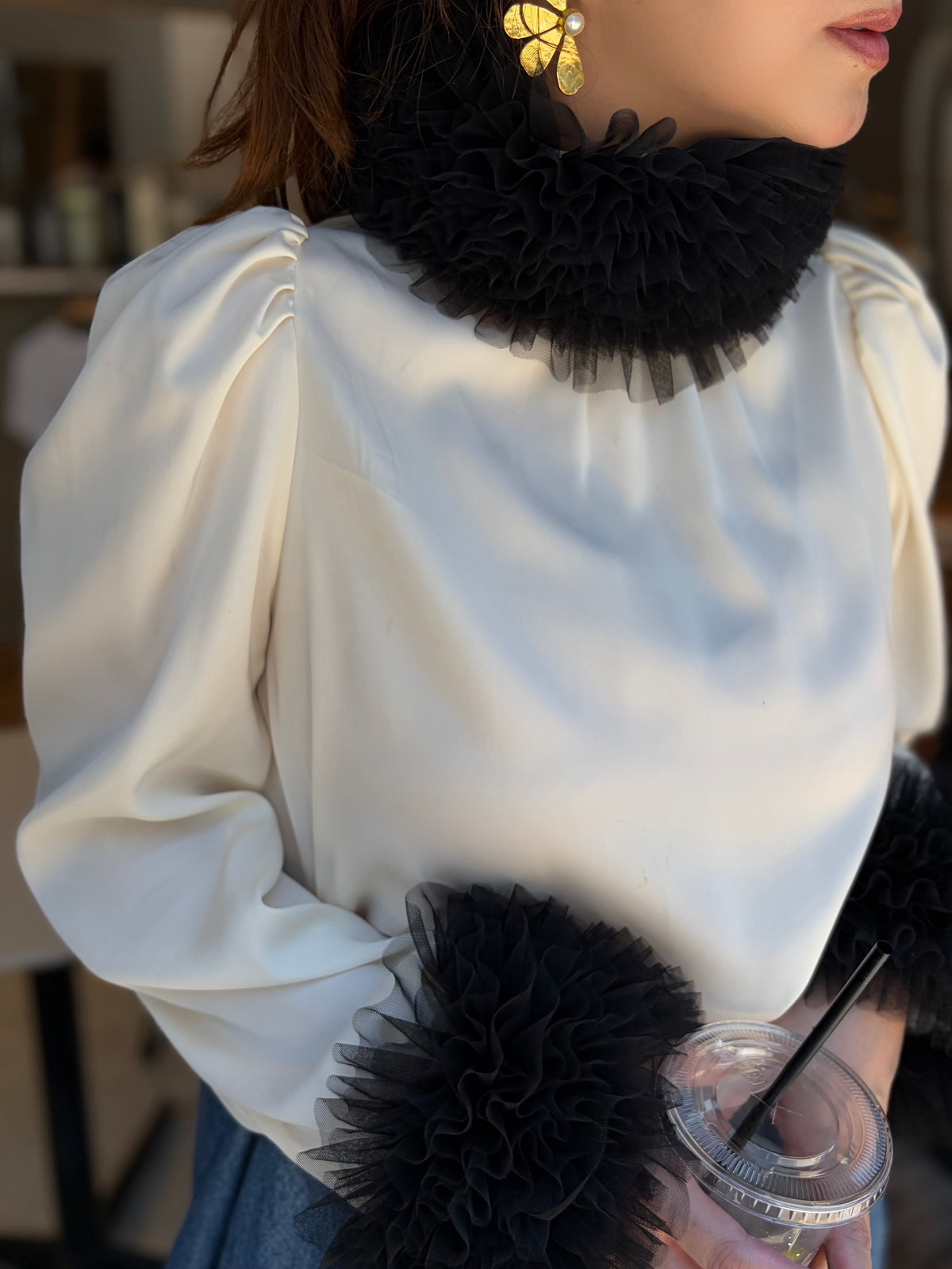 [予約] tulle frill blouse / off white (11月下旬発送予定)