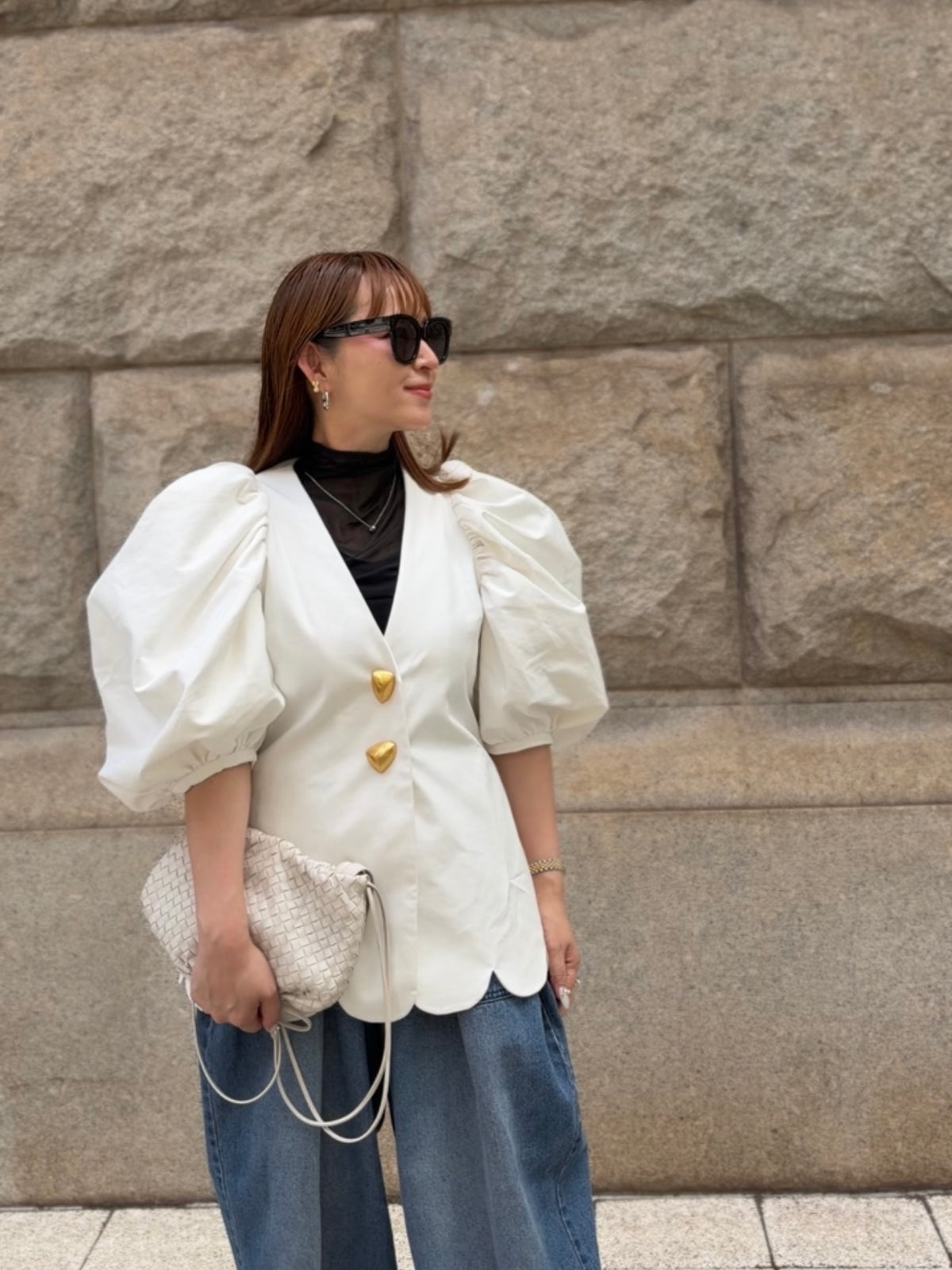 [予約] scallop volume sleeve jacket / off white (11月下旬発送予定)