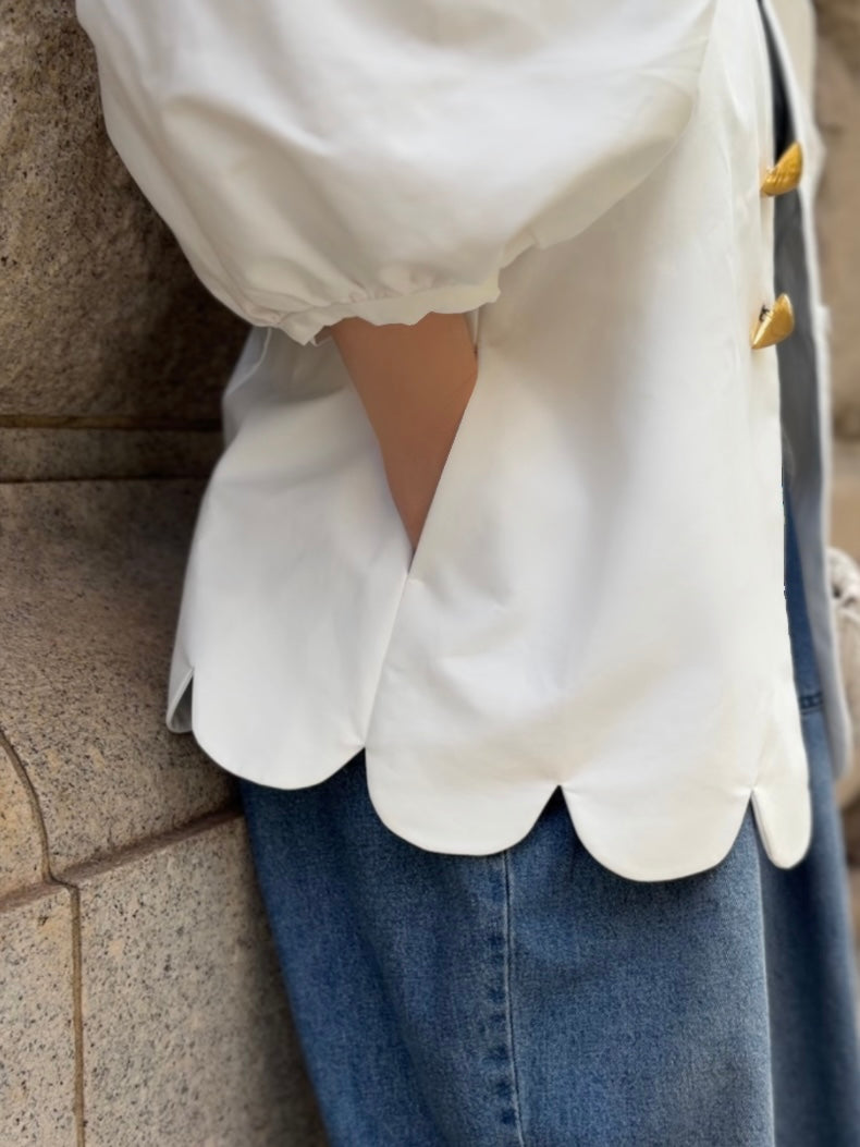 [予約] scallop volume sleeve jacket / off white (11月下旬発送予定)
