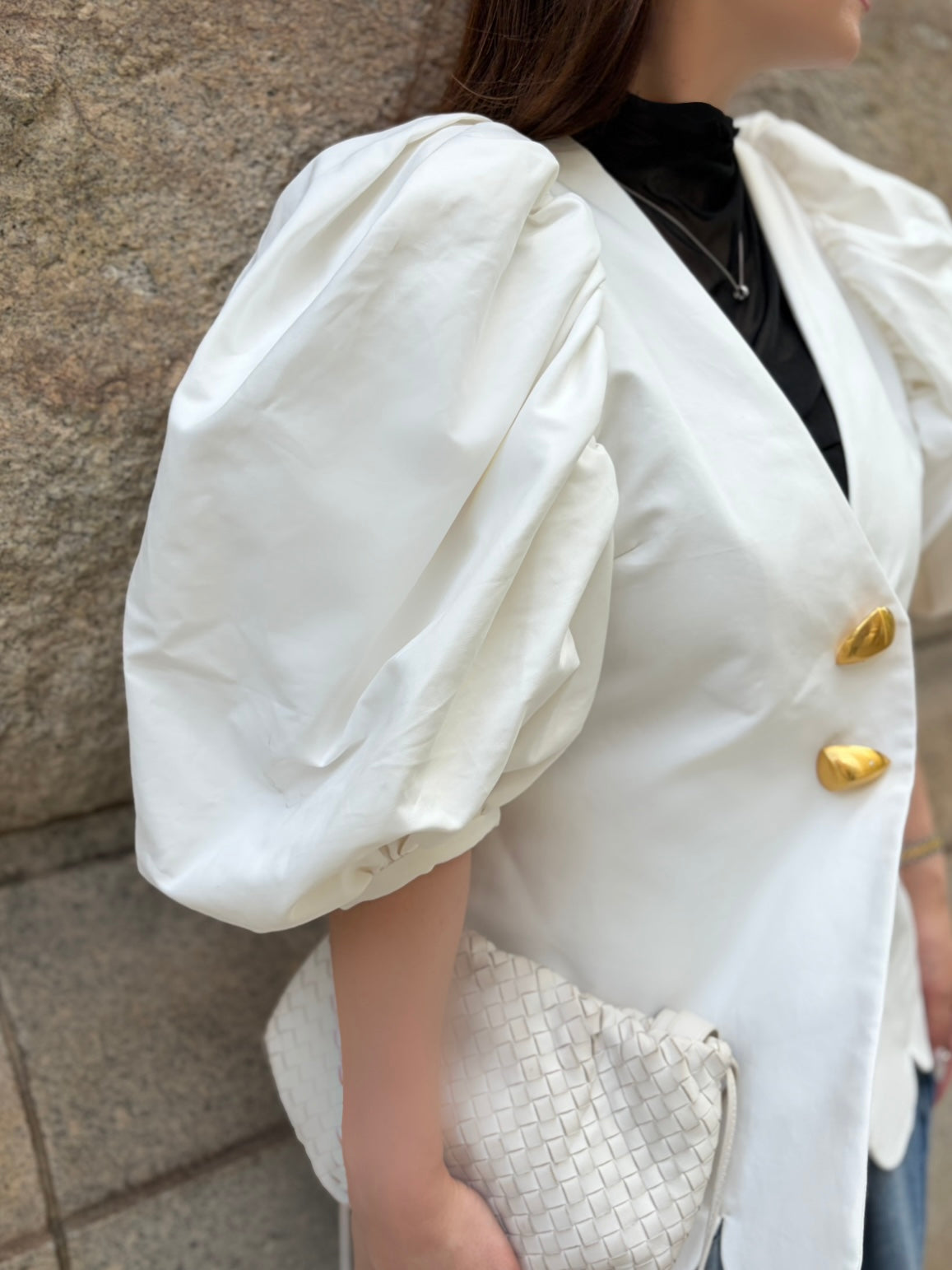 [予約] scallop volume sleeve jacket / off white (11月下旬発送予定)