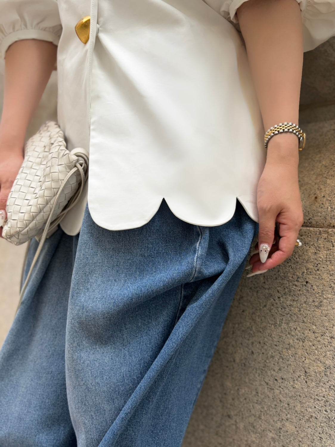 [予約] scallop volume sleeve jacket / off white (11月下旬発送予定)