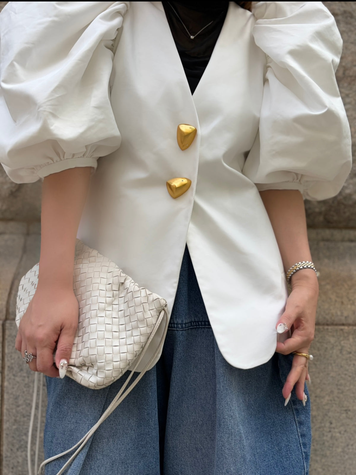 [予約] scallop volume sleeve jacket / off white (11月下旬発送予定)