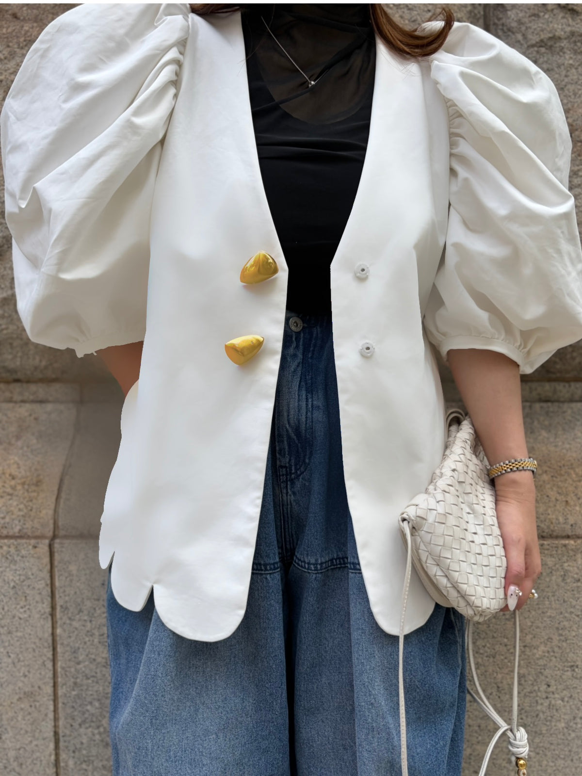 [予約] scallop volume sleeve jacket / off white (11月下旬発送予定)