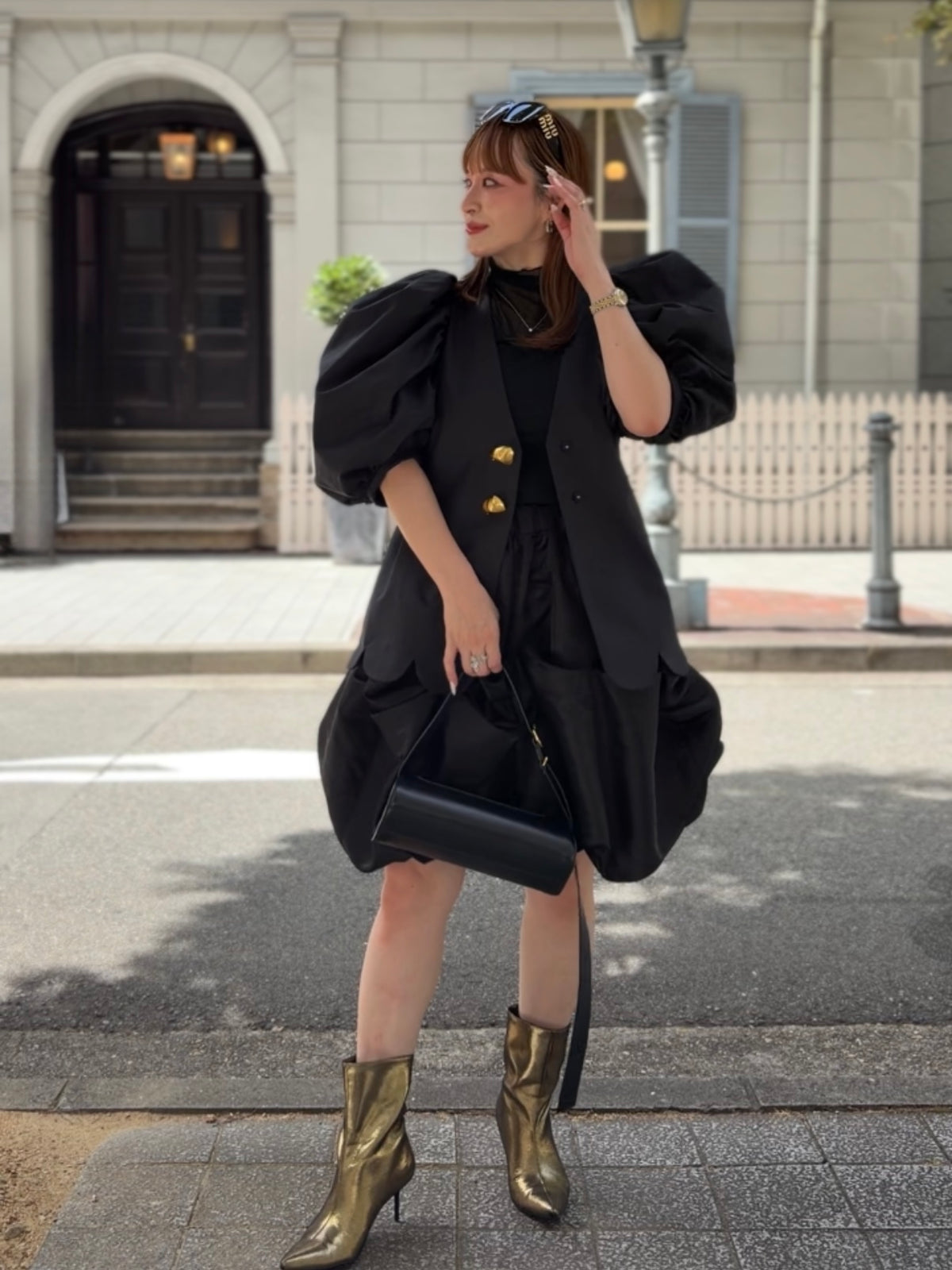 [予約] scallop volume sleeve jacket / black (11月下旬発送予定)