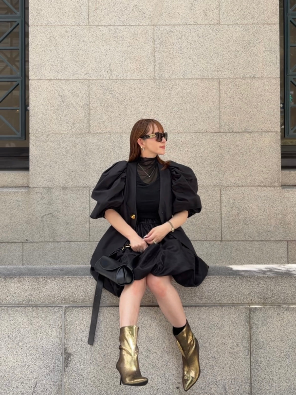 [予約] scallop volume sleeve jacket / black (11月下旬発送予定)