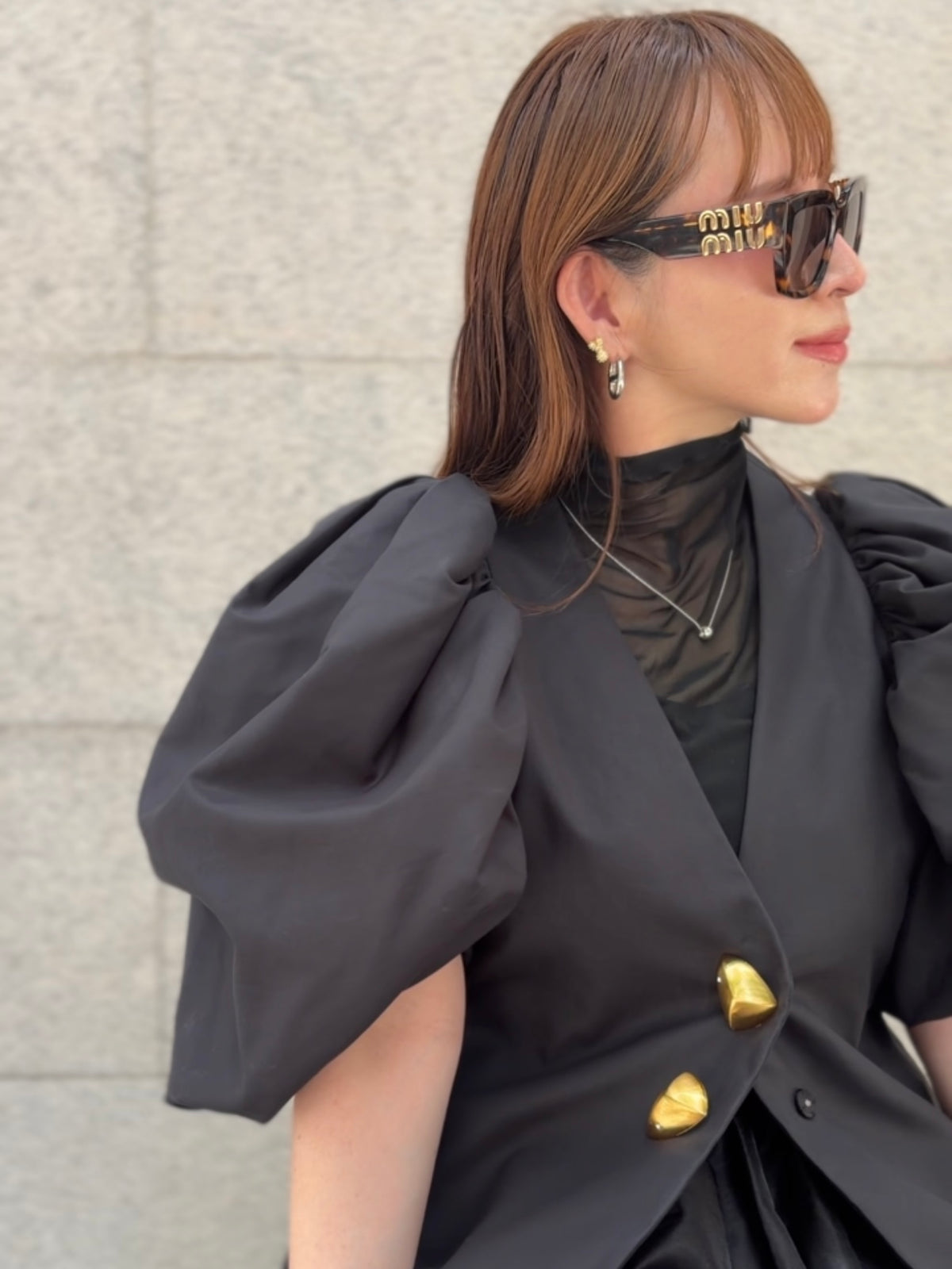 [予約] scallop volume sleeve jacket / black (11月下旬発送予定)
