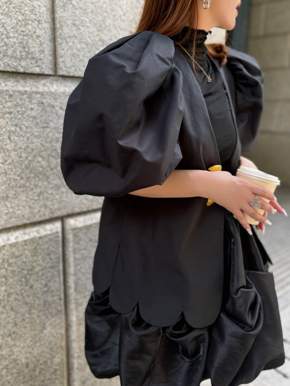 [予約] scallop volume sleeve jacket / black (11月下旬発送予定)