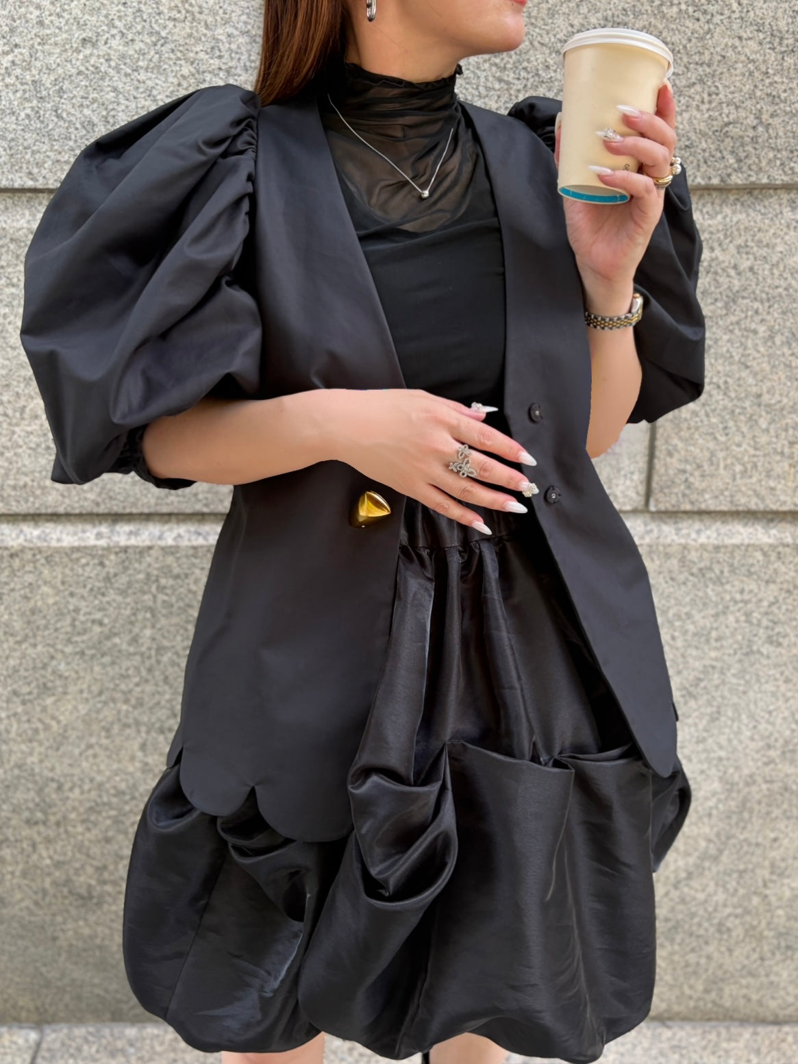 [予約] scallop volume sleeve jacket / black (11月下旬発送予定)